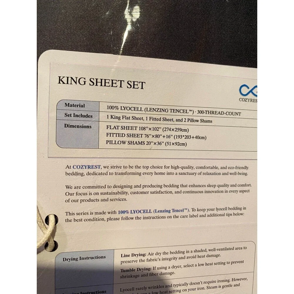 NWT COZYREST 100% Tencel Lyocell King Sheet Set Cooling & Breathable 4PC Luxury